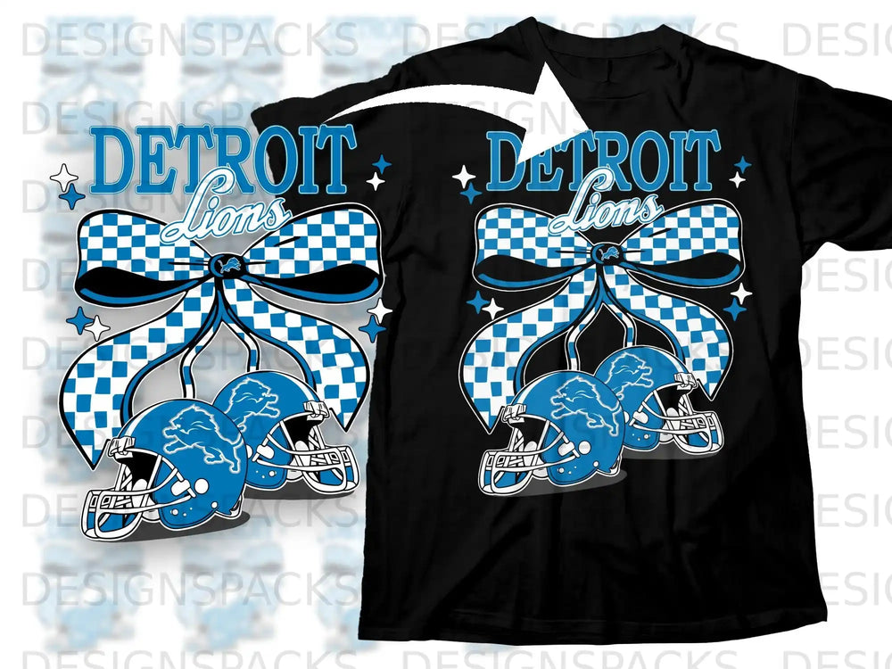 Detroit Lions Checkered Bow and Helmets Graphic Tee