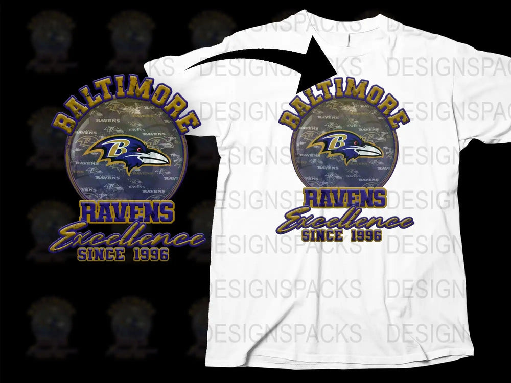 Baltimore Ravens T-Shirt Excellence Since 1996 NFL Team Logo Casual Sports Tee