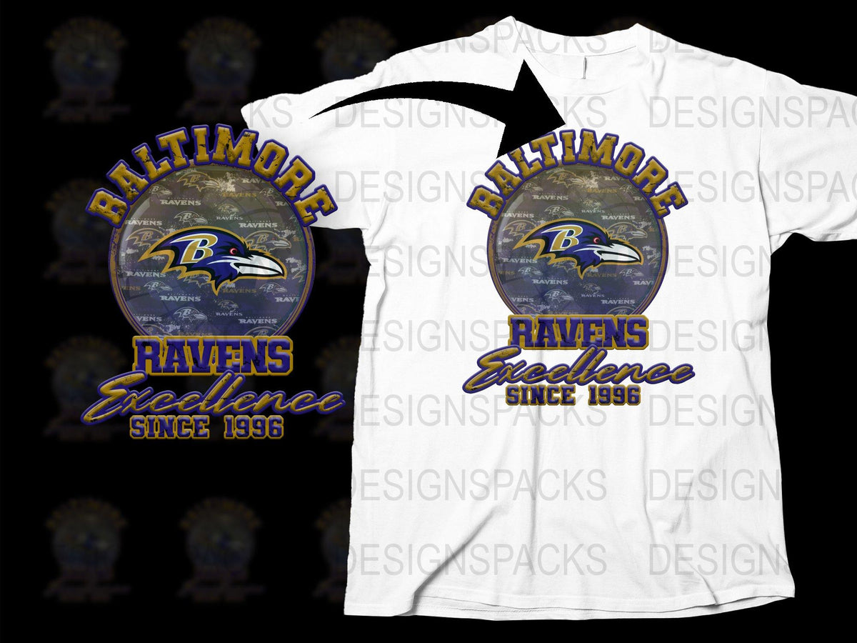 Baltimore Ravens T-Shirt Excellence Since 1996 NFL Team Logo Casual Sports Tee