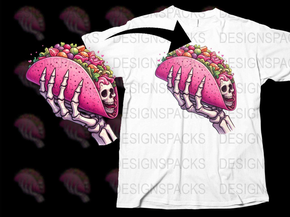 Gothic Taco Skull T-Shirt, Unique Graphic Tee, Mexican Food Lover Shirt, Trendy Streetwear, Unisex Clothing