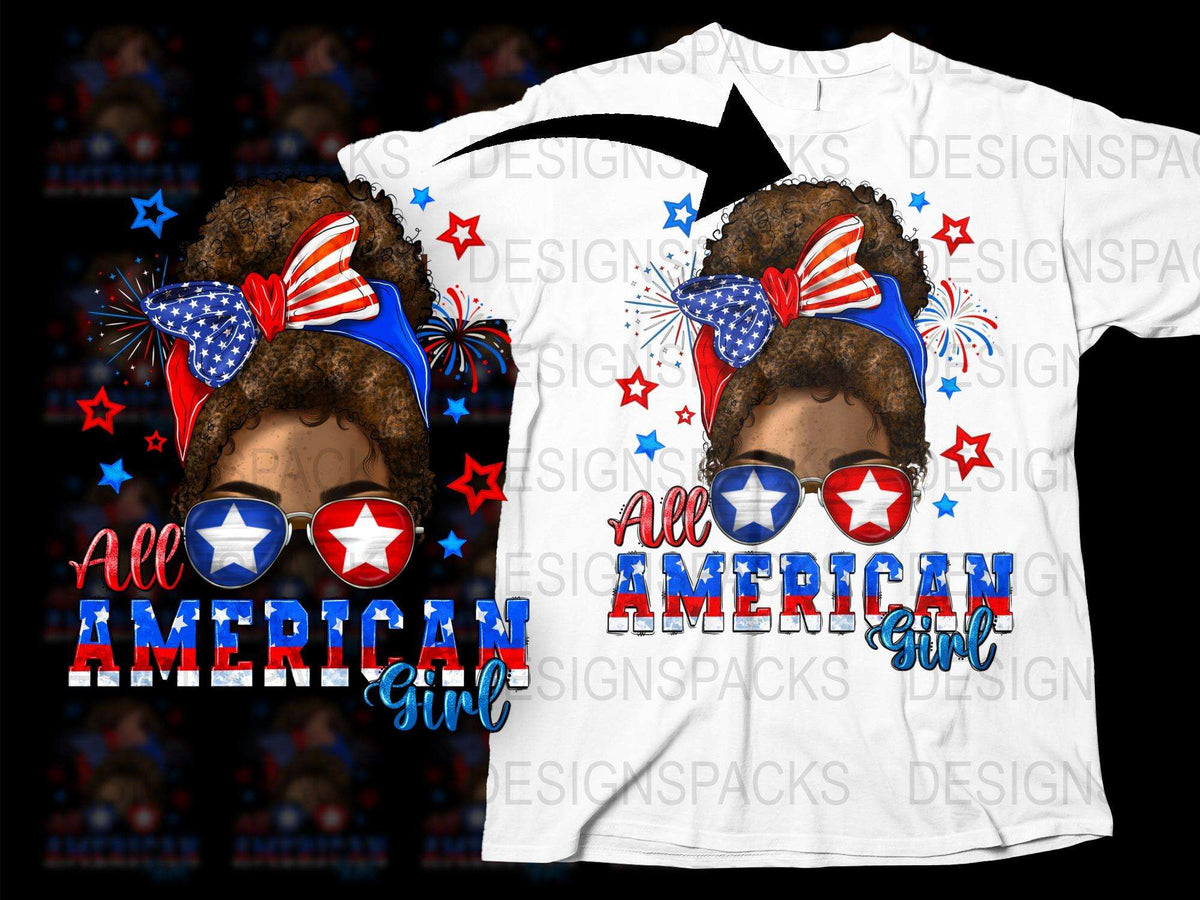 All American Girl T-Shirt, Patriotic USA Flag Design, Fireworks Graphic Tee, Independence Day Apparel