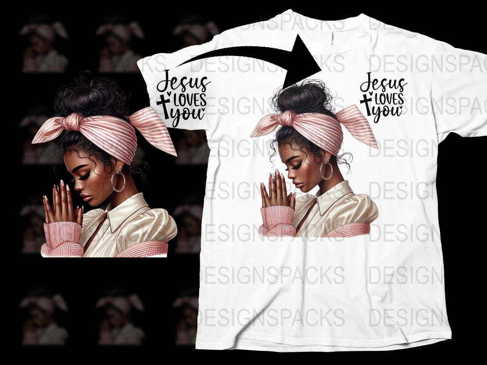 Women's Christian T-Shirt, Jesus Loves You Graphic Tee, Prayer Design, Faith Fashion Shirt