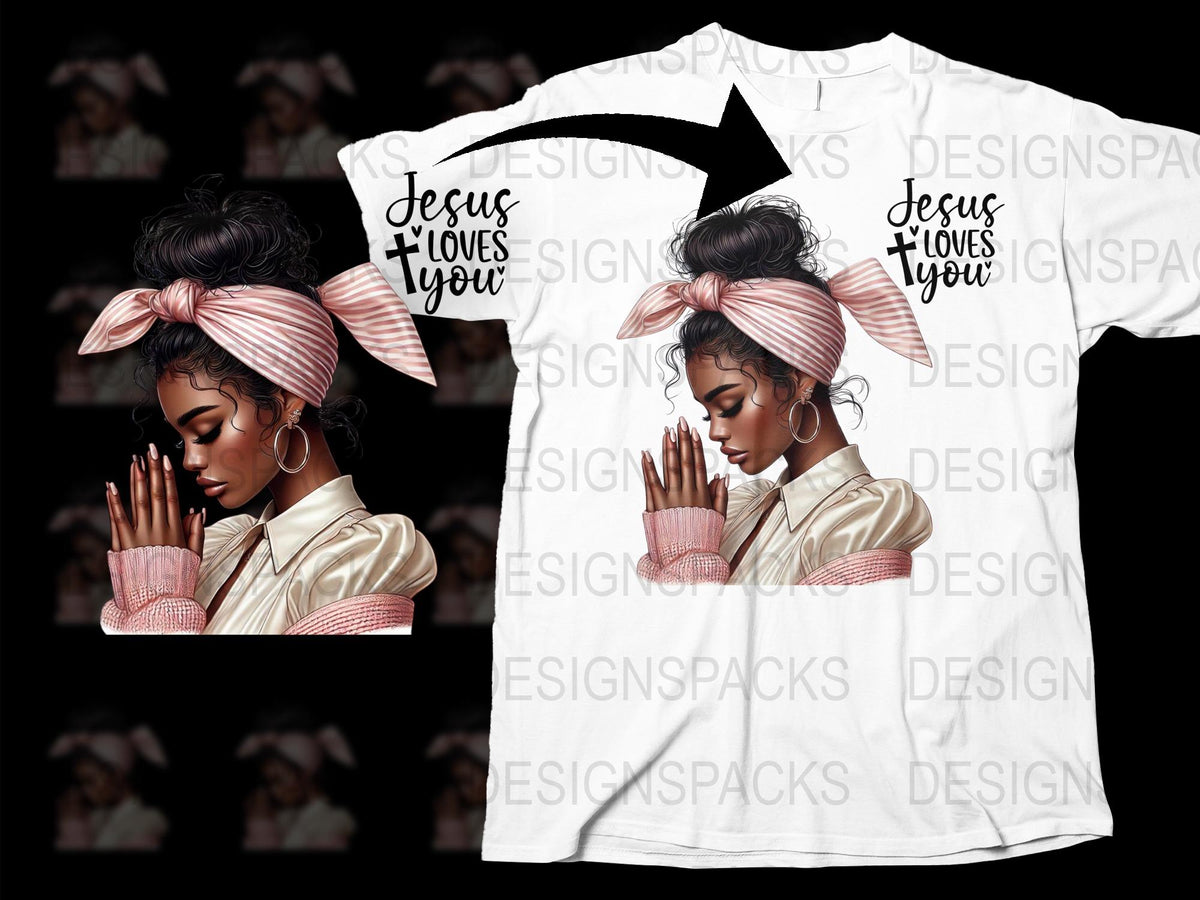 Women's Christian T-Shirt, Jesus Loves You Graphic Tee, Prayer Design, Faith Fashion Shirt