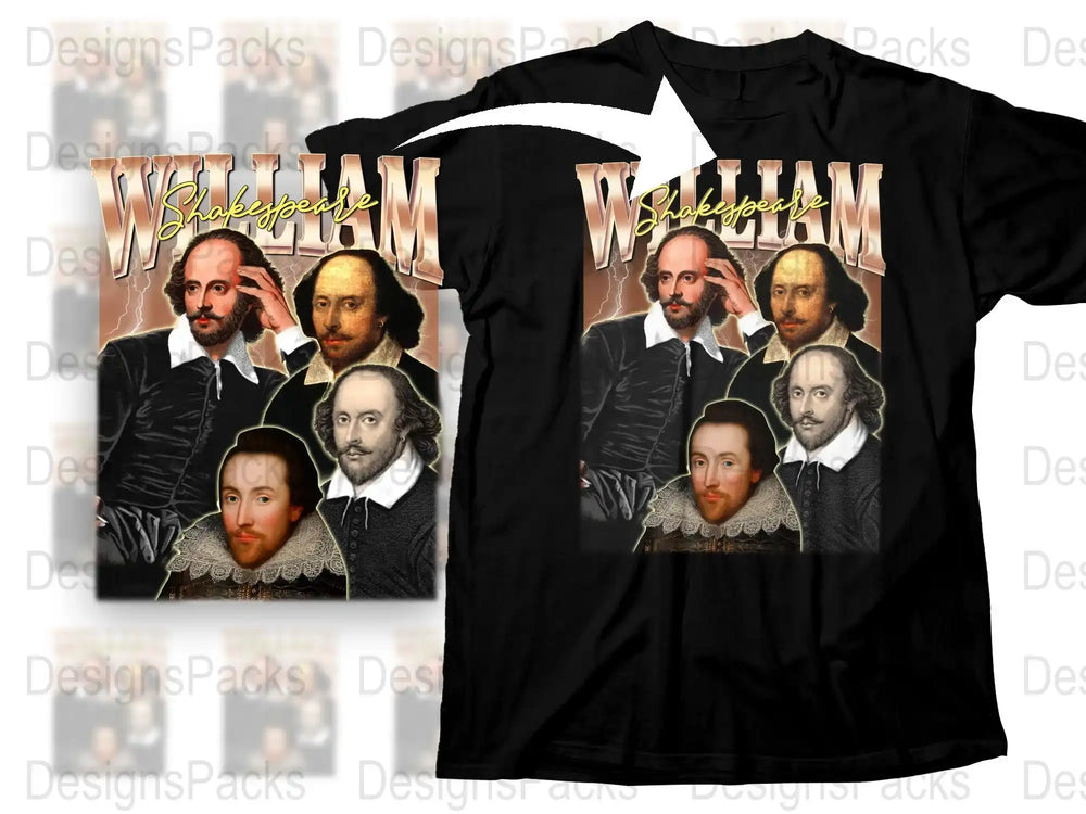 William Shakespeare Graphic T-Shirt, Vintage Style Bard Collage, Literary Gift, Playwright Tee, Classic Literature Fan, Unique Design