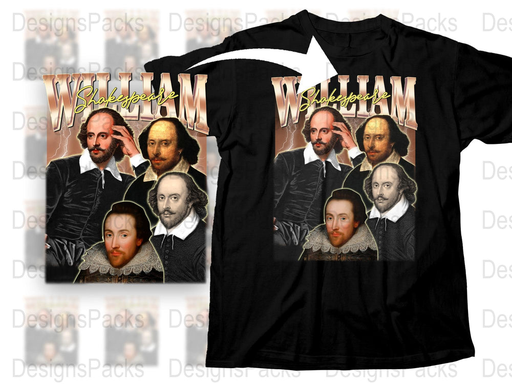 William Shakespeare Graphic T-Shirt, Vintage Style Bard Collage, Literary Gift, Playwright Tee, Classic Literature Fan, Unique Design