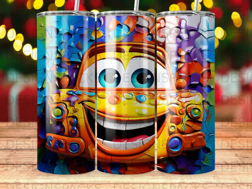 Lightning McQueen character with colorful, abstract background.