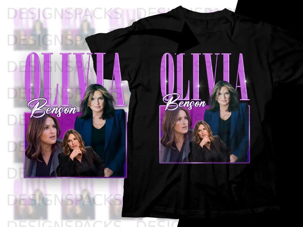 Black t-shirt with Olivia Benson graphic featuring Mariska Hargitay.