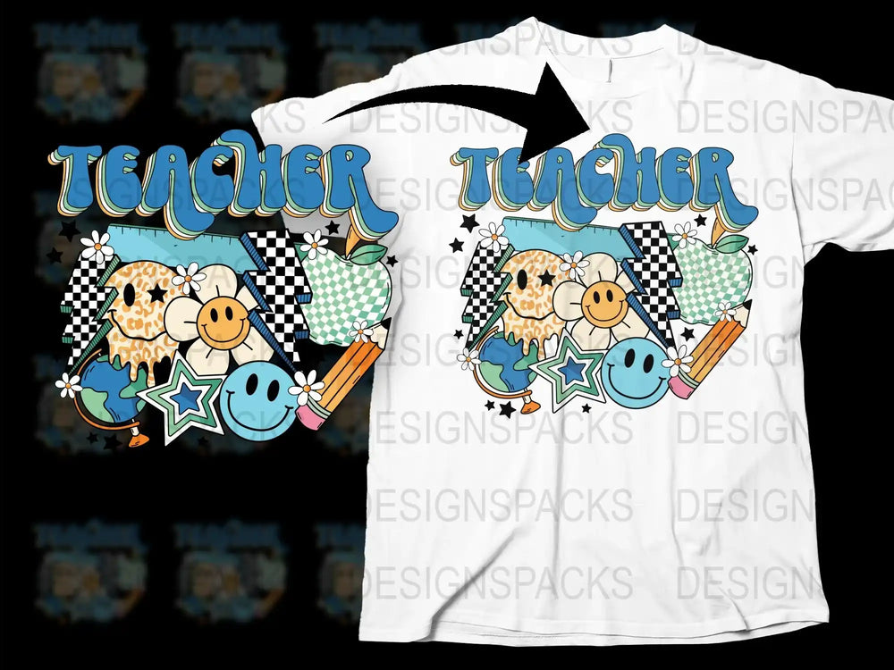Teacher T-Shirt, Cute Owl Graphic, Educator Appreciation Gift, Checkered Pattern, Star Motif, Casual Teacher Outfit