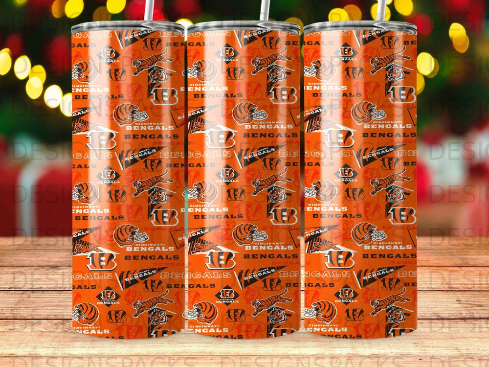 Cincinnati Bengals repeating logo and wordmark pattern on a tumbler.