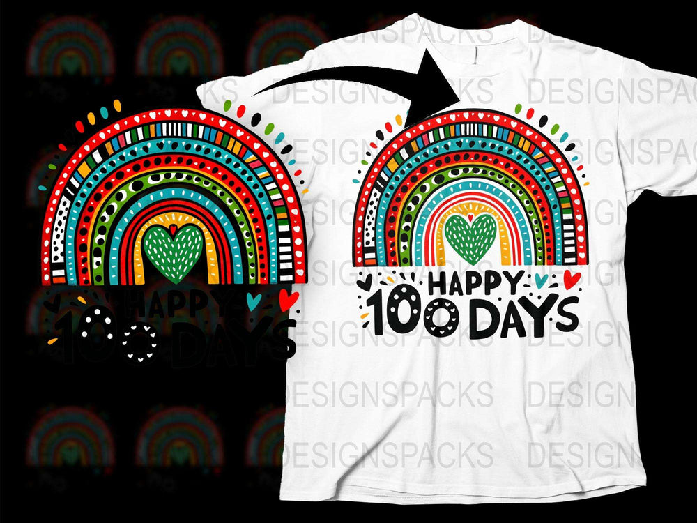 Colorful Rainbow 100 Days of School T-shirt, Happy 100 Days Celebration Tee, Teacher Student Shirt, Festive School Event Apparel
