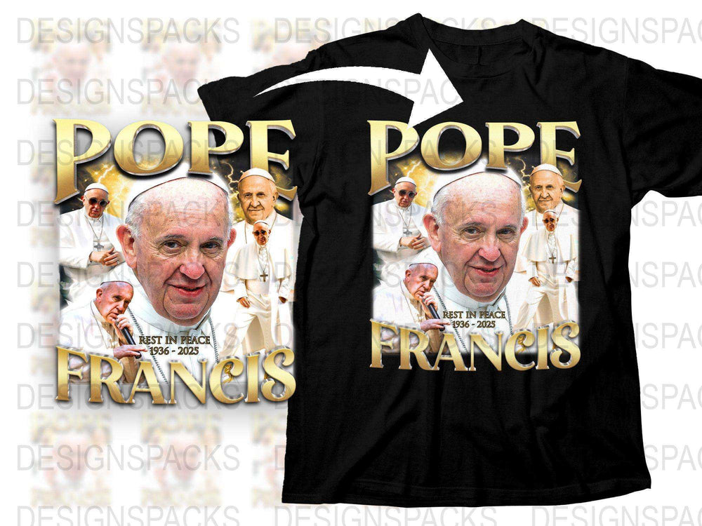 Pope Francis Tribute T-Shirt, Catholic Leader Memorial Shirt, Black Cotton Tee