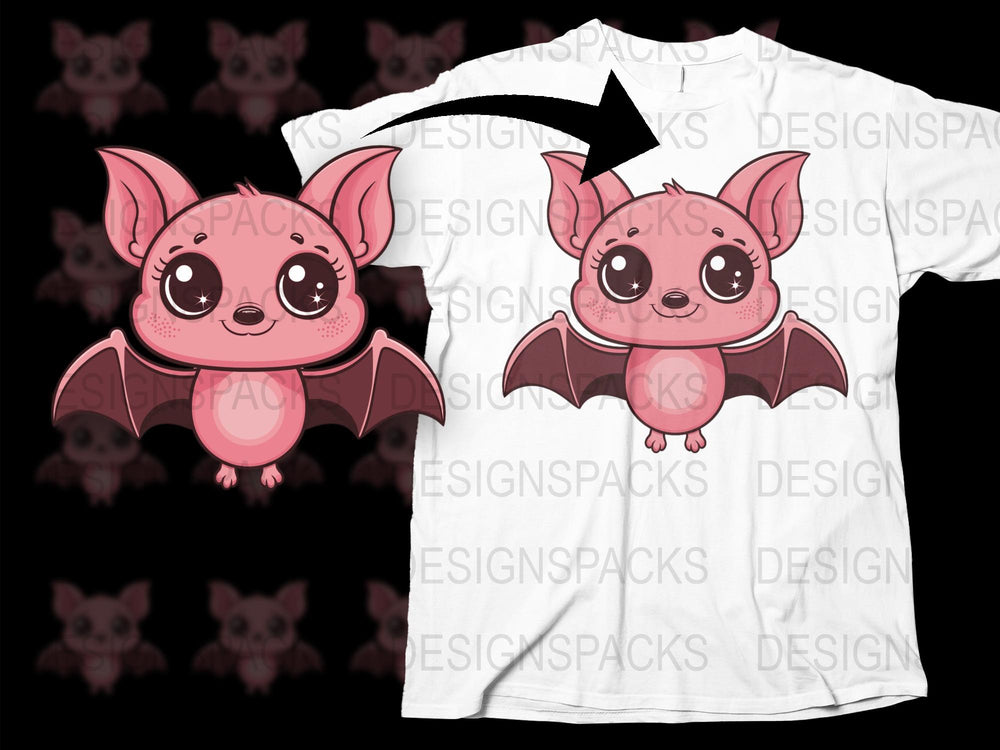Cute Bat T-Shirt, Pink Cartoon Bat Design, Adorable Graphic Tee for Kids and Adults, Unique Animal Shirt