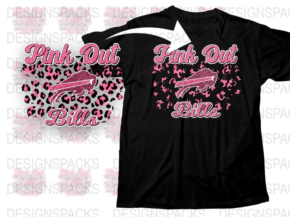 Pink Out Bills T-Shirt, Breast Cancer Awareness, Sports Fan Gear, Black Cotton Tee, Graphic Animal Print, Women's Event Shirt