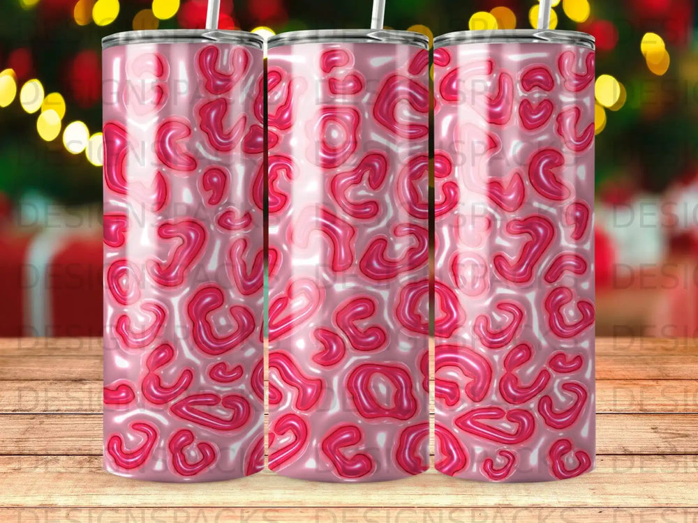 Pink leopard print tumbler with a glossy, liquid-like finish.