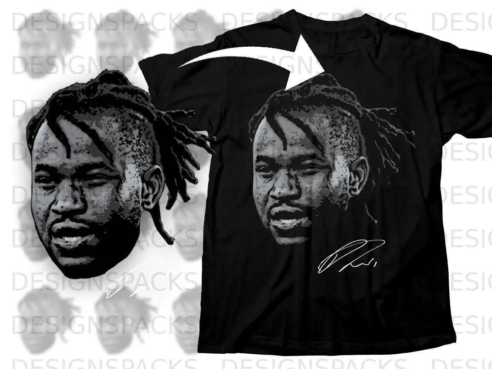 Detailed Portrait Design on Black T-Shirt for Sale
