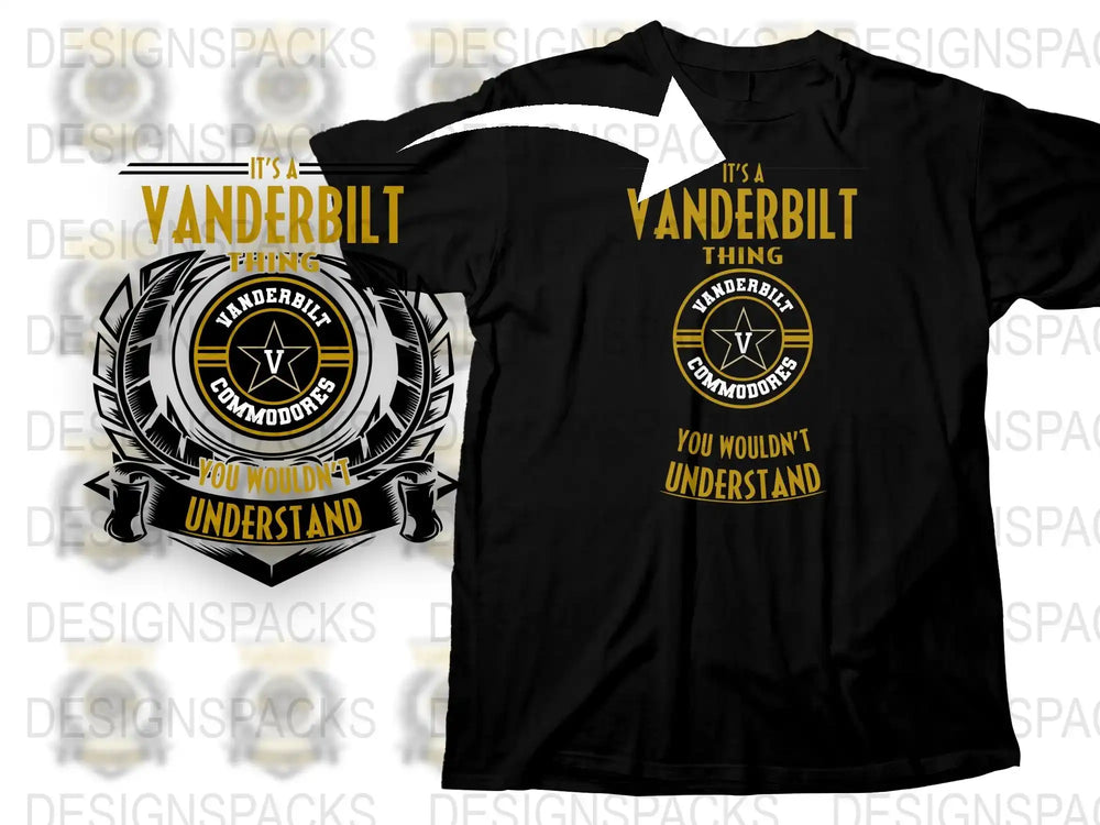 Vanderbilt University T-Shirt, Black Cotton Tee, Commodores Fan Apparel, College Sports Merchandise