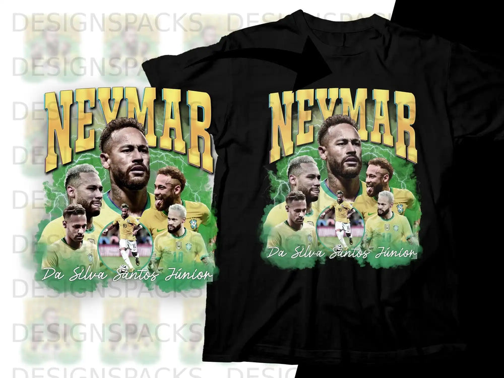 Neymar Jr. graphic t-shirt with his portrait and signature.