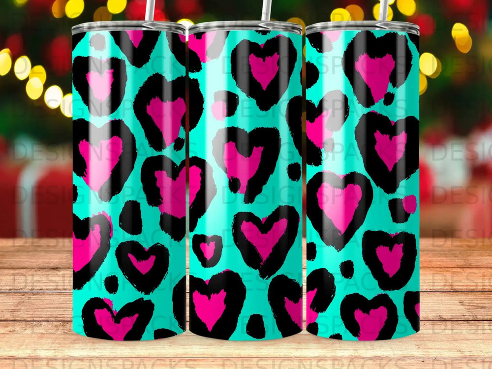 Vibrant Pink Black Teal Leopard Hearts Pattern Design product type