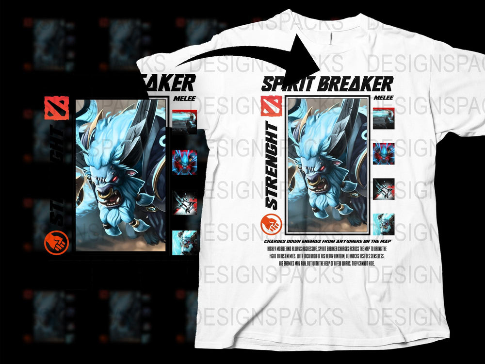 Spirit Breaker Graphic T-Shirt, Dota Inspired Gaming Tee, White Cotton Shirt, Men's Gaming Apparel, Unique Gamer Gift