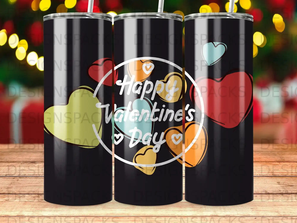 Colorful Hearts Happy Valentine's Day Black Tumbler product type