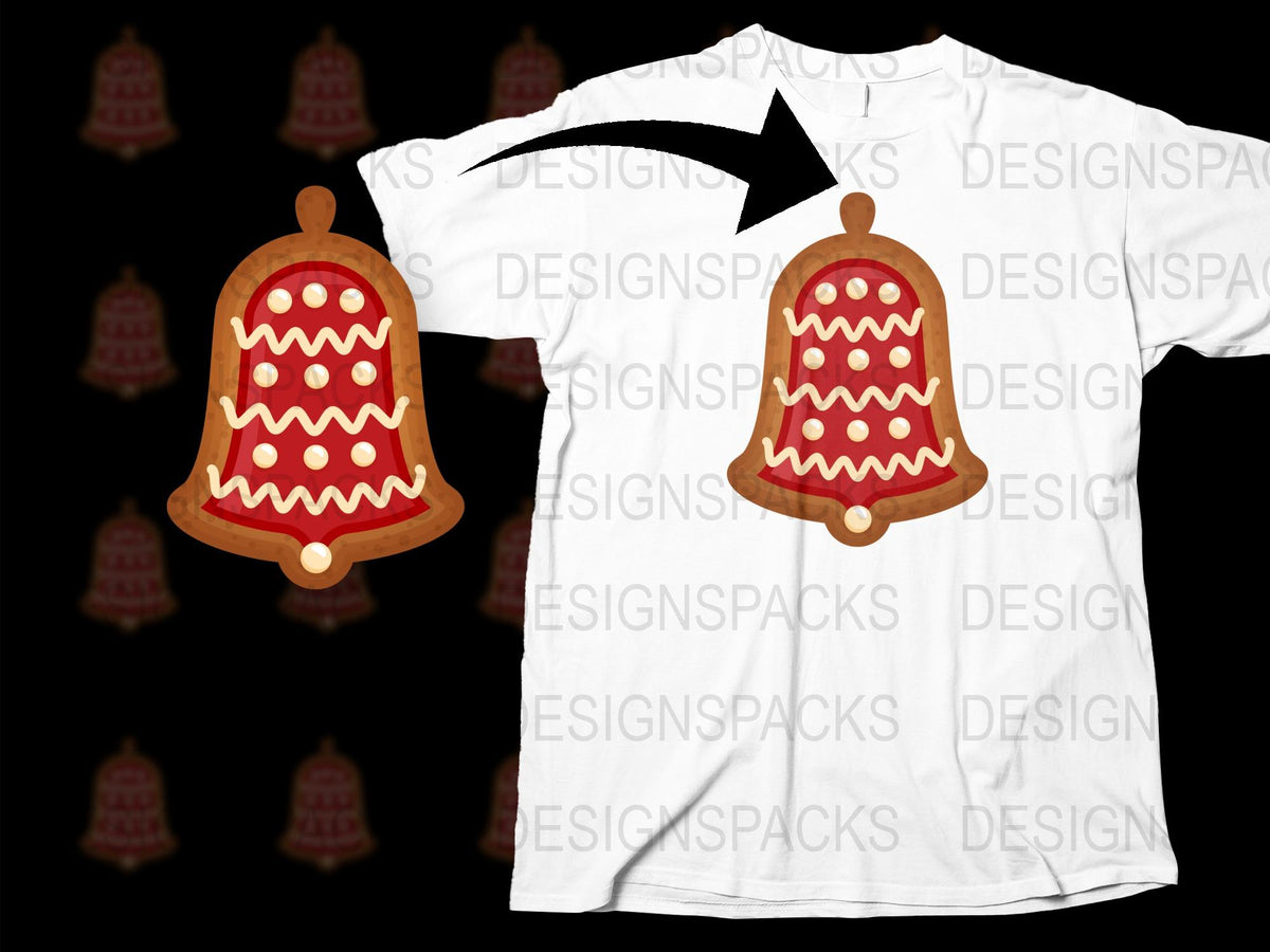 Festive Bell Pattern White T-Shirt, Graphic Holiday Tee, Unisex Christmas Bell Shirt, Casual Holiday Apparel, Unique Gift Idea