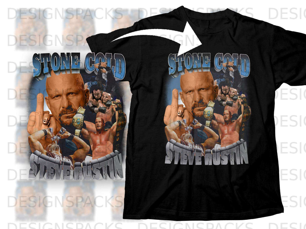 Stone Cold Steve Austin t-shirt graphic with championship belts.