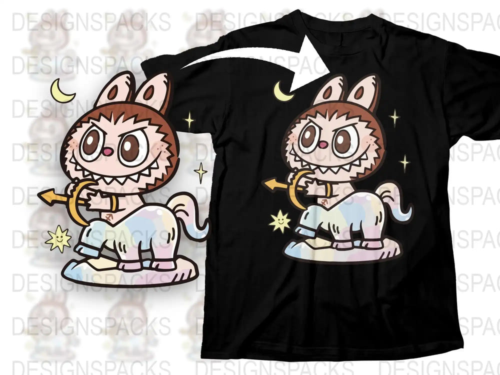 Unique Monster Cat Graphic T-Shirt, Cute Anime Style Tee, Unisex Casual Black Shirt with Cartoon Character Design