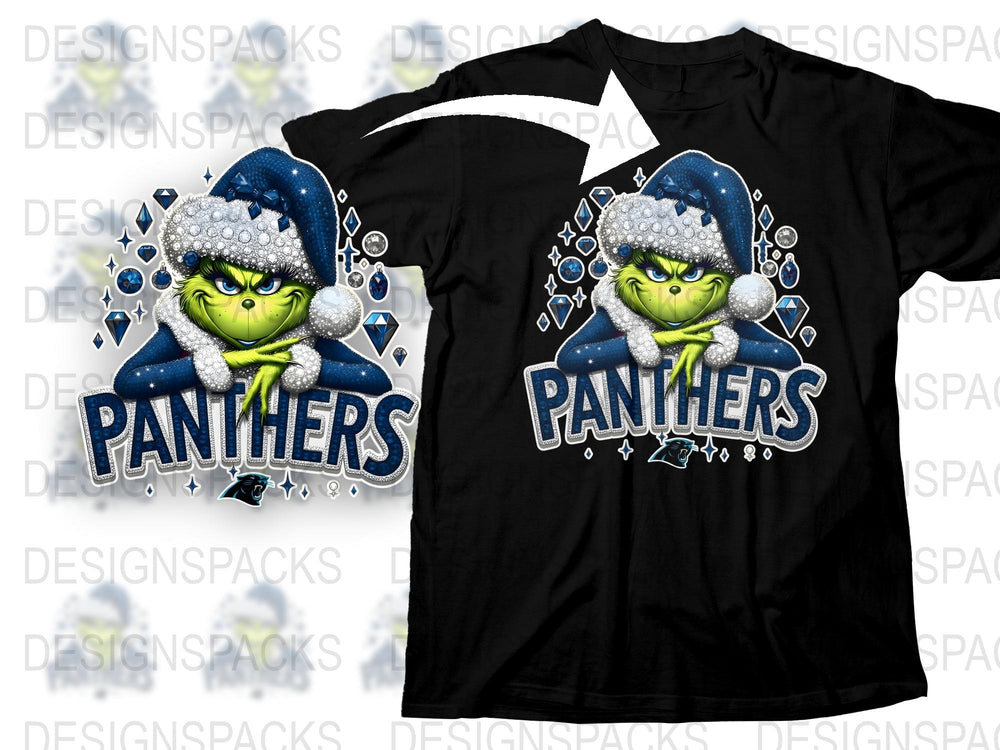 Grinch Panthers Themed T-Shirt, High School Sports Fan Apparel, Winter Design, Unisex Black Tee