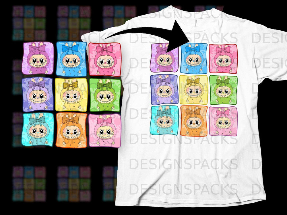 Cute Cartoon Characters in Colorful Boxes T-shirt