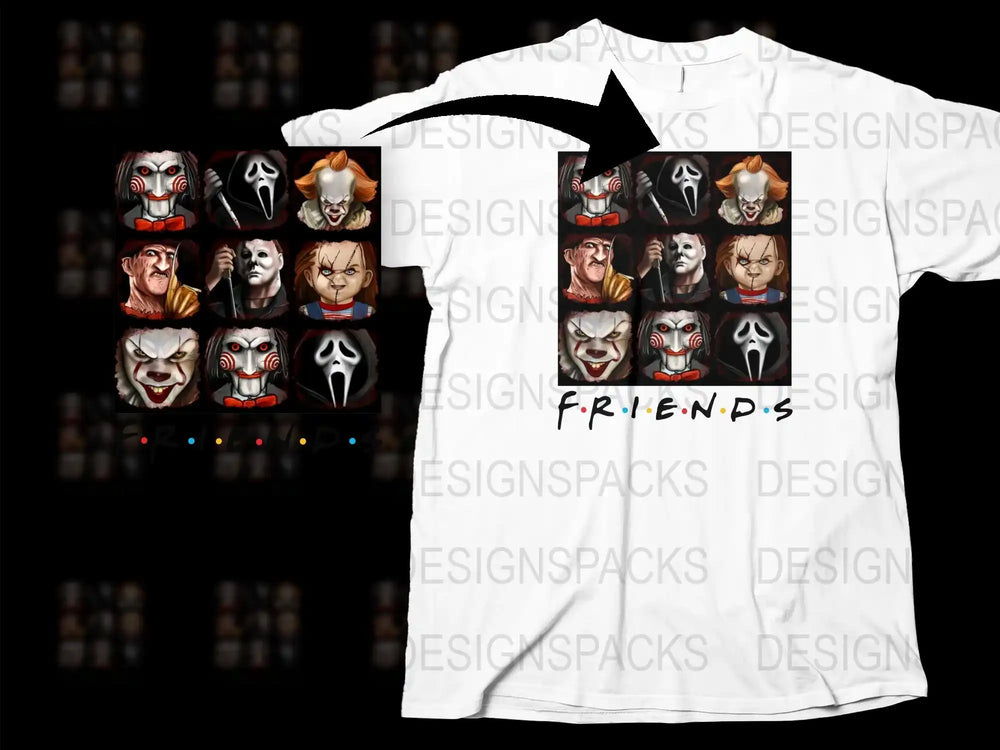 Horror Movie Icons T-Shirt, Scary Character Faces, Unisex Horror Film Tee, Unique Halloween Shirt Design, Gift for Movie Fans