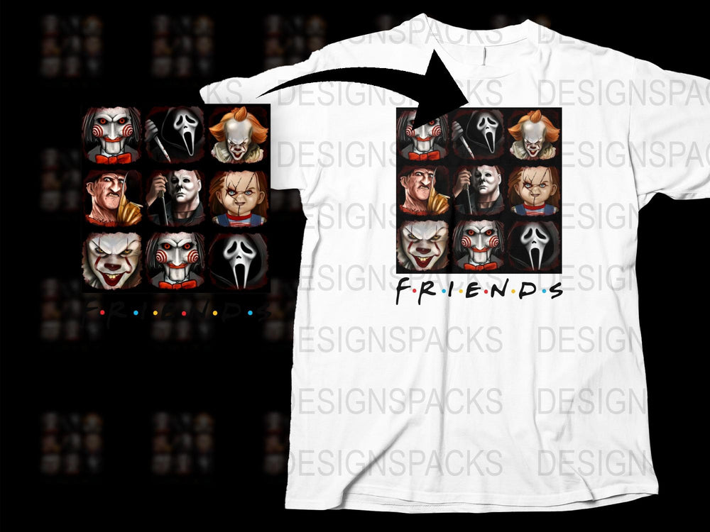 Horror Movie Icons T-Shirt, Scary Character Faces, Unisex Horror Film Tee, Unique Halloween Shirt Design, Gift for Movie Fans