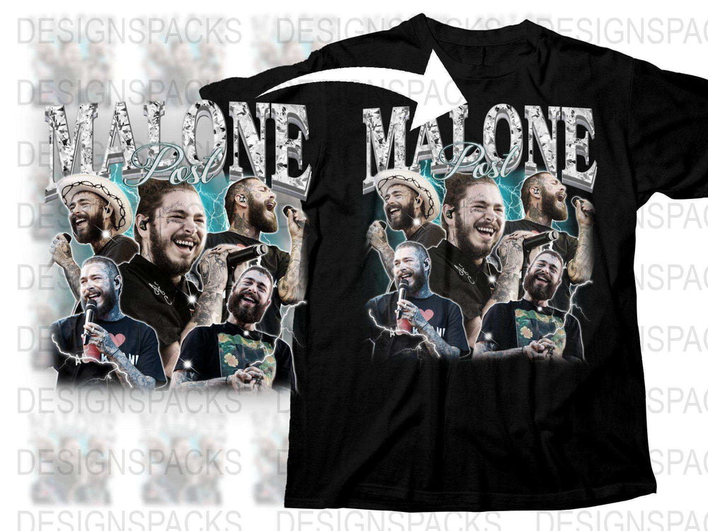 Post Malone Graphic T-Shirt, Music Artist Inspired Tee, Pop Culture Apparel, Black Shirt with Multiple Poses Design