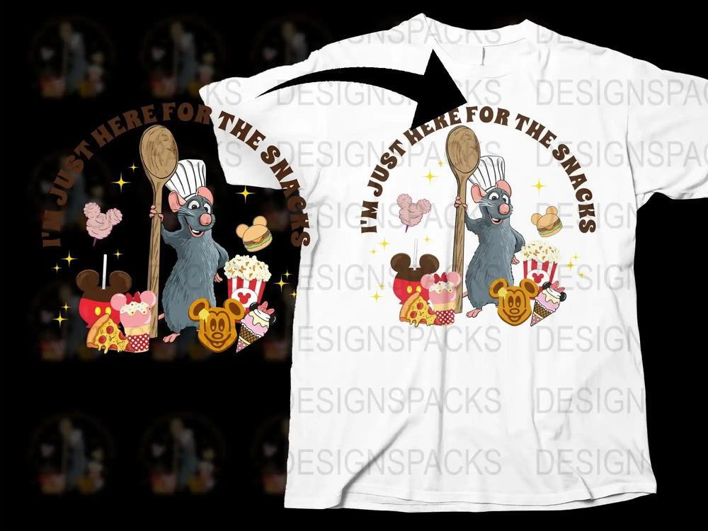 Cute Mouse T-Shirt, Just Here for the Snacks, Disney Trip Tee, Popcorn and Pretzel Graphic, Family Vacation Outfit, Unisex Kids Adult Sizes