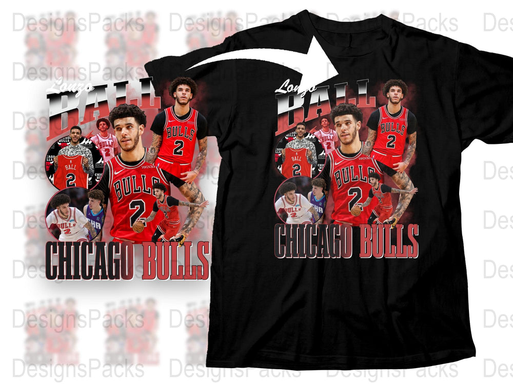 Chicago Bulls Themed T-Shirt, Red and Black Team Apparel, Sports Fan Clothing, Basketball Graphic Tee