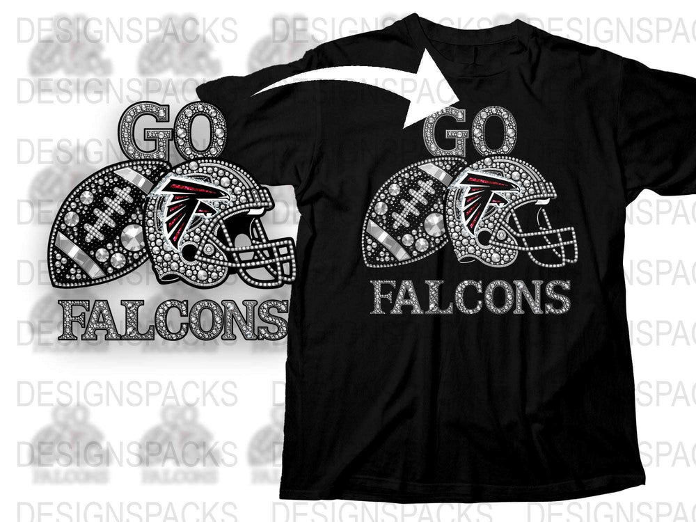 Atlanta Falcons Rhinestone T-Shirt, Bling Football Team Helmet Design, Sparkly Fan Gear, Sports Apparel Gift