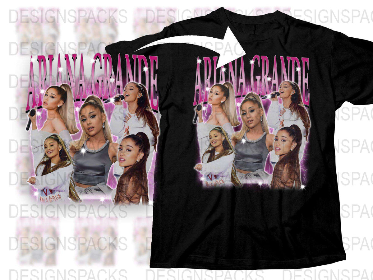 Ariana Grande Inspired Graphic T-Shirt, Pop Star Photo Collage, Fan Merch, Black Tee with Celebrity Images