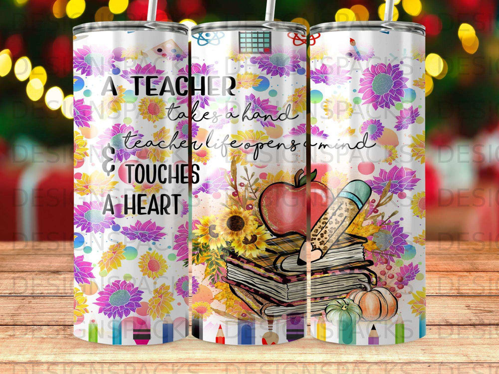 A teacher's hand opens a mind and touches a heart with books.