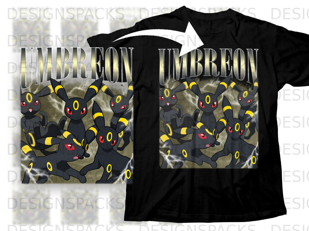Black t-shirt with "UMBREON" text and multiple Umbreon characters with lightning.