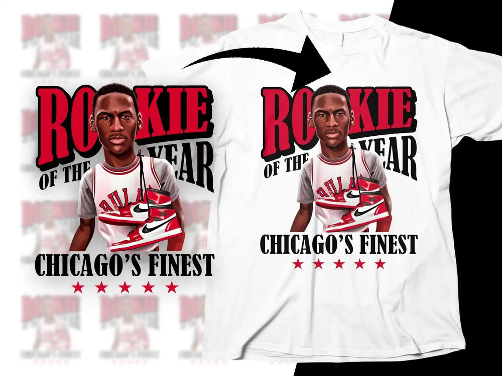 Rookie of the Year Chicago's Finest t-shirt design with basketball player and red sneakers