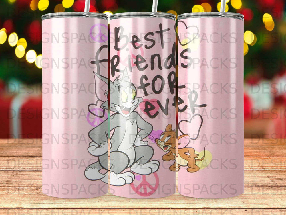 Tom and Jerry in "Best Friends Forever" design on pink tumbler.