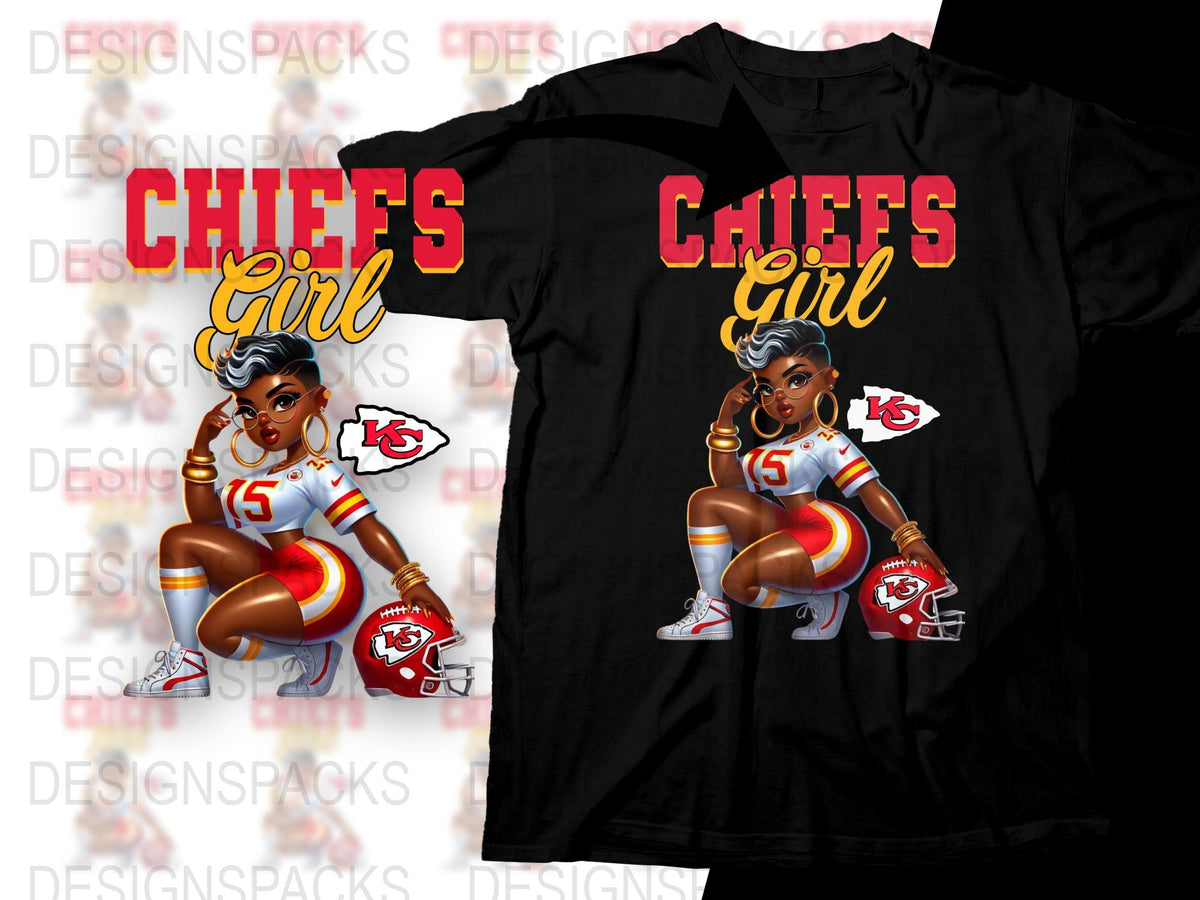 Chiefs Girl Graphic T-Shirt, Football Fan Apparel, Women's Sports Fan Tee, Casual Wear Black Shirt