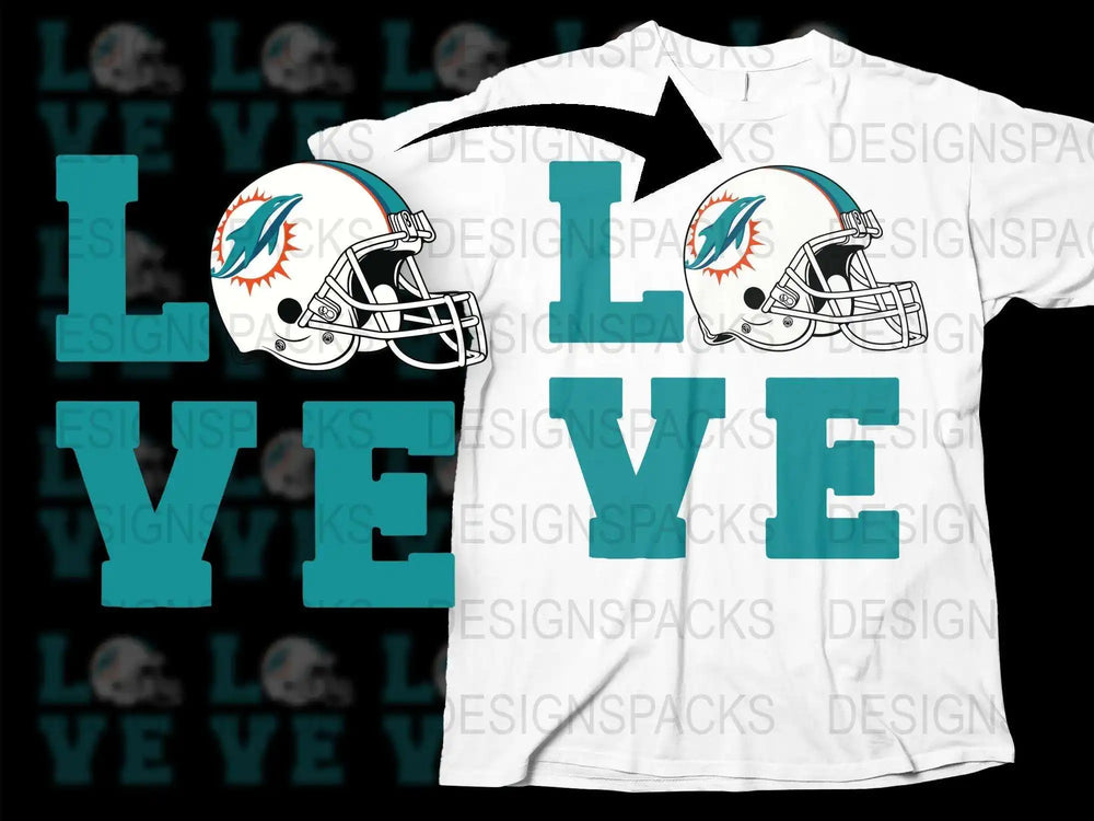 Miami Football Fan T-Shirt, I Love Helmet Graphic Tee, Sports Team Support Shirt