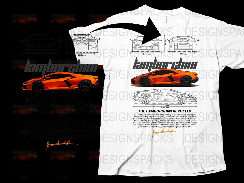 Lamborghini Revento Graphic T-Shirt, Sports Car Illustration, Orange and White Tee, Automotive Enthusiast Apparel