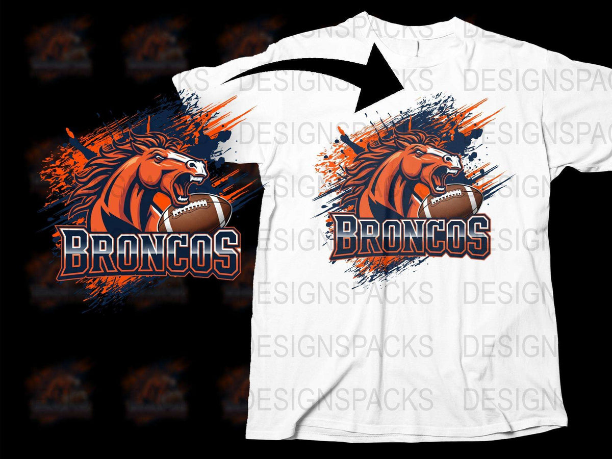 Broncos Football T-Shirt, Graphic Tee, Orange and White, Sports Fan Apparel, Team Spirit Wear