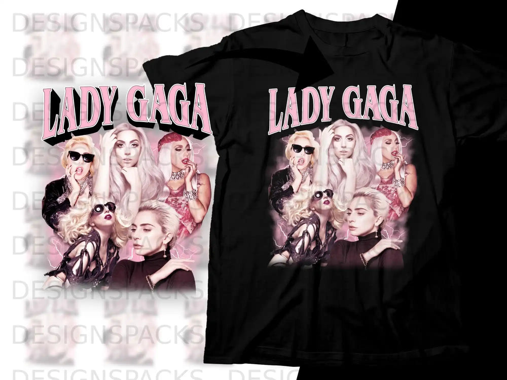 Lady Gaga graphic t-shirt with lightning and portrait details.