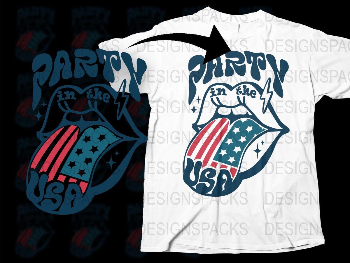 Party in the USA T-Shirt, Patriotic Lips Graphic Tee, American Flag Print, Casual Summer Top, Unisex Fashion