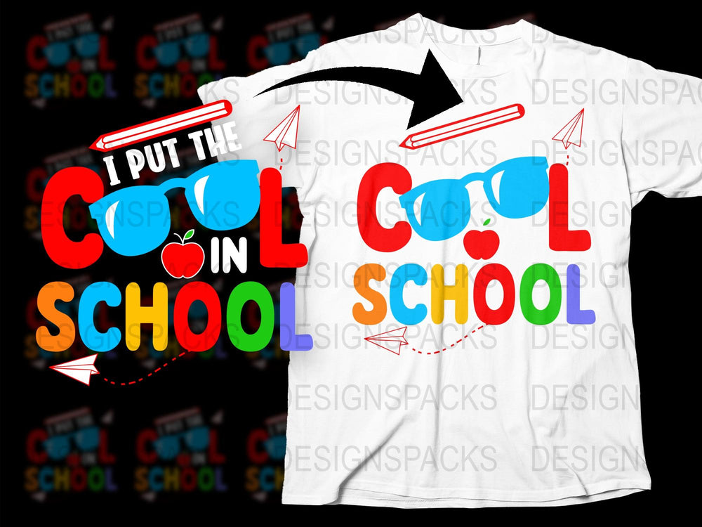 Colorful 'I Put The Cool In School' T-Shirt, Fun Back to School Shirt for Kids and Teachers