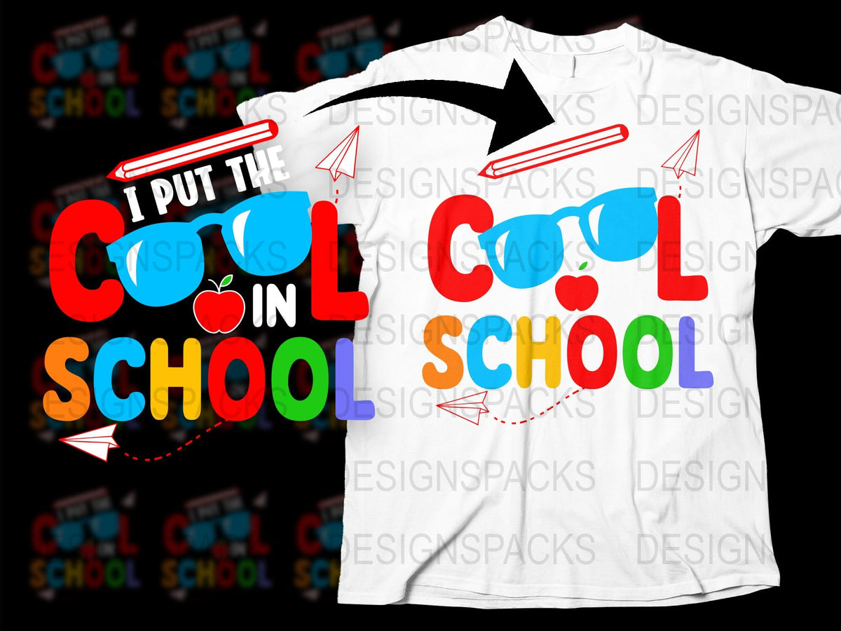 Colorful 'I Put The Cool In School' T-Shirt, Fun Back to School Shirt for Kids and Teachers
