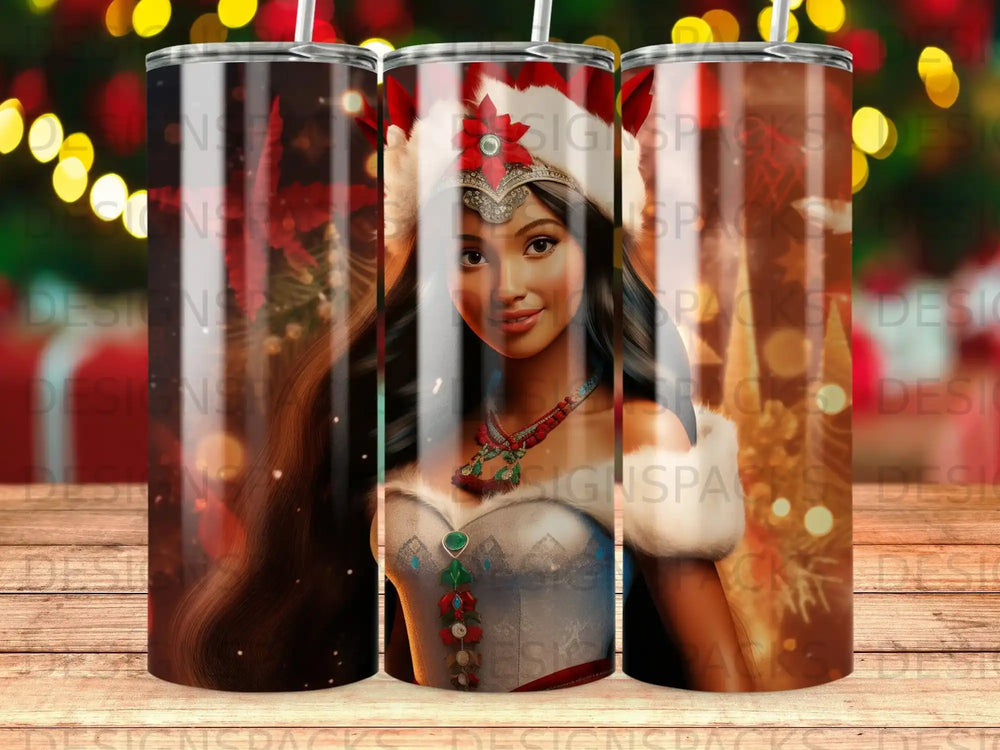 Woman in festive hat and dress with holiday lights background.