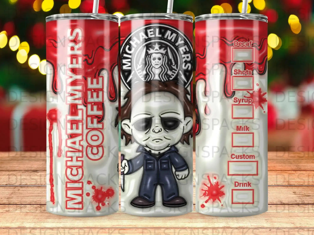Michael Myers coffee tumbler with custom drink options.